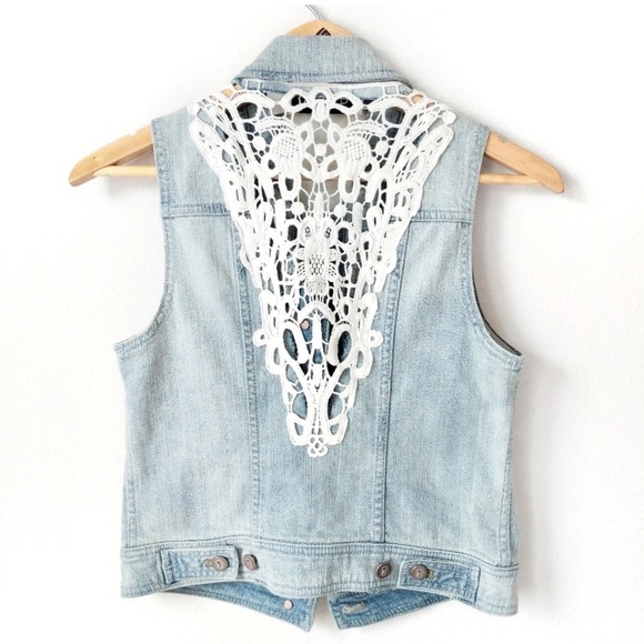 Anthropologie denim vest with lace back size S - Picture 1 of 6